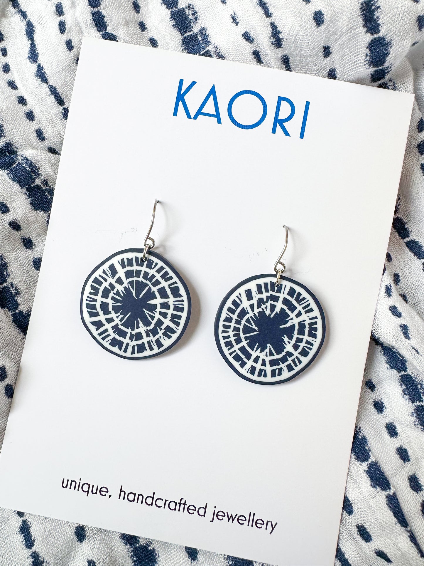 Indigo Shibori Hook Top Earrings