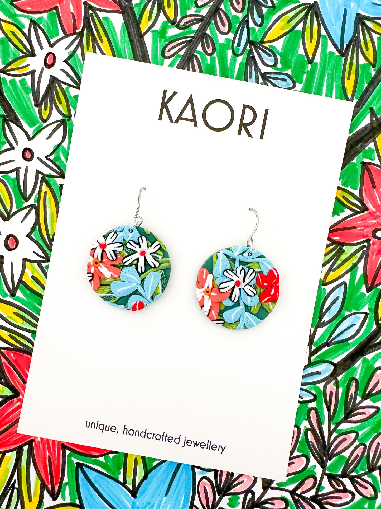 Kimono Floral Circle Hook Earrings