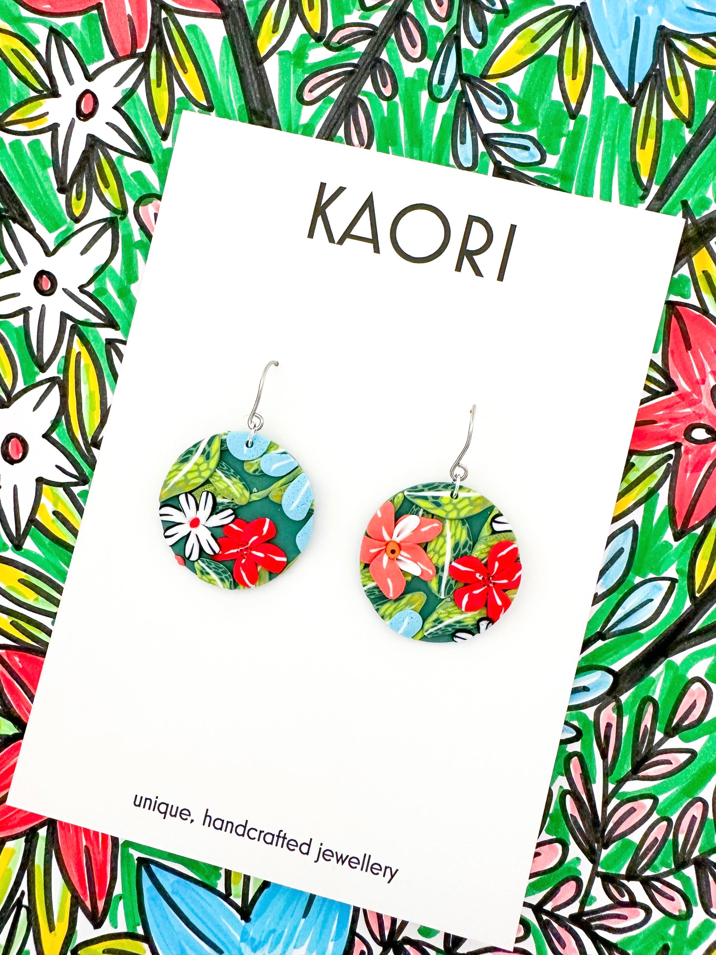 Kimono Floral Circle Hook Earrings