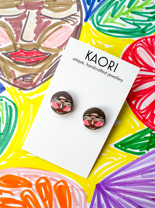 Abstract Face Small Stud Earrings