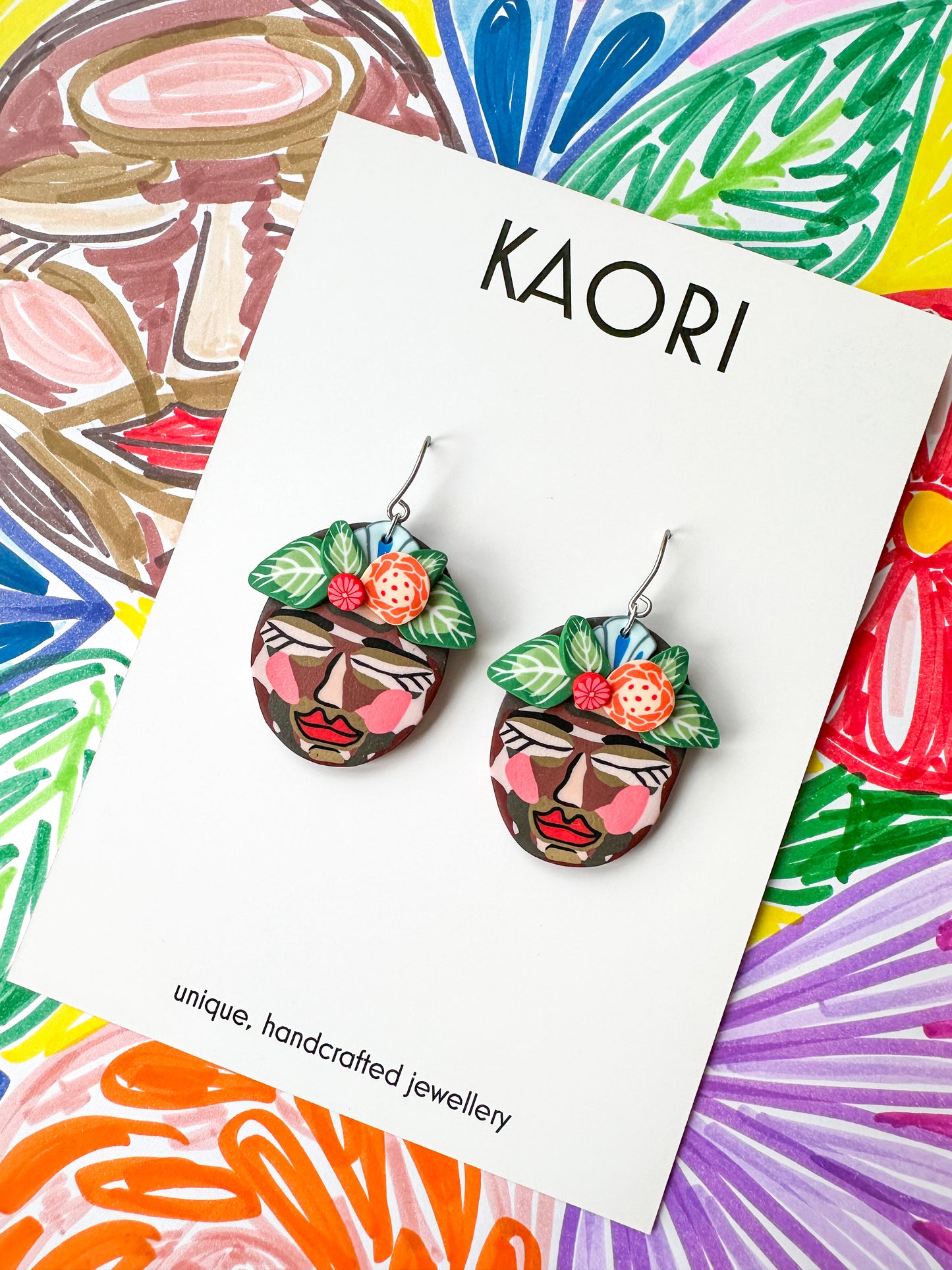 Abstract Face Floral Earrings