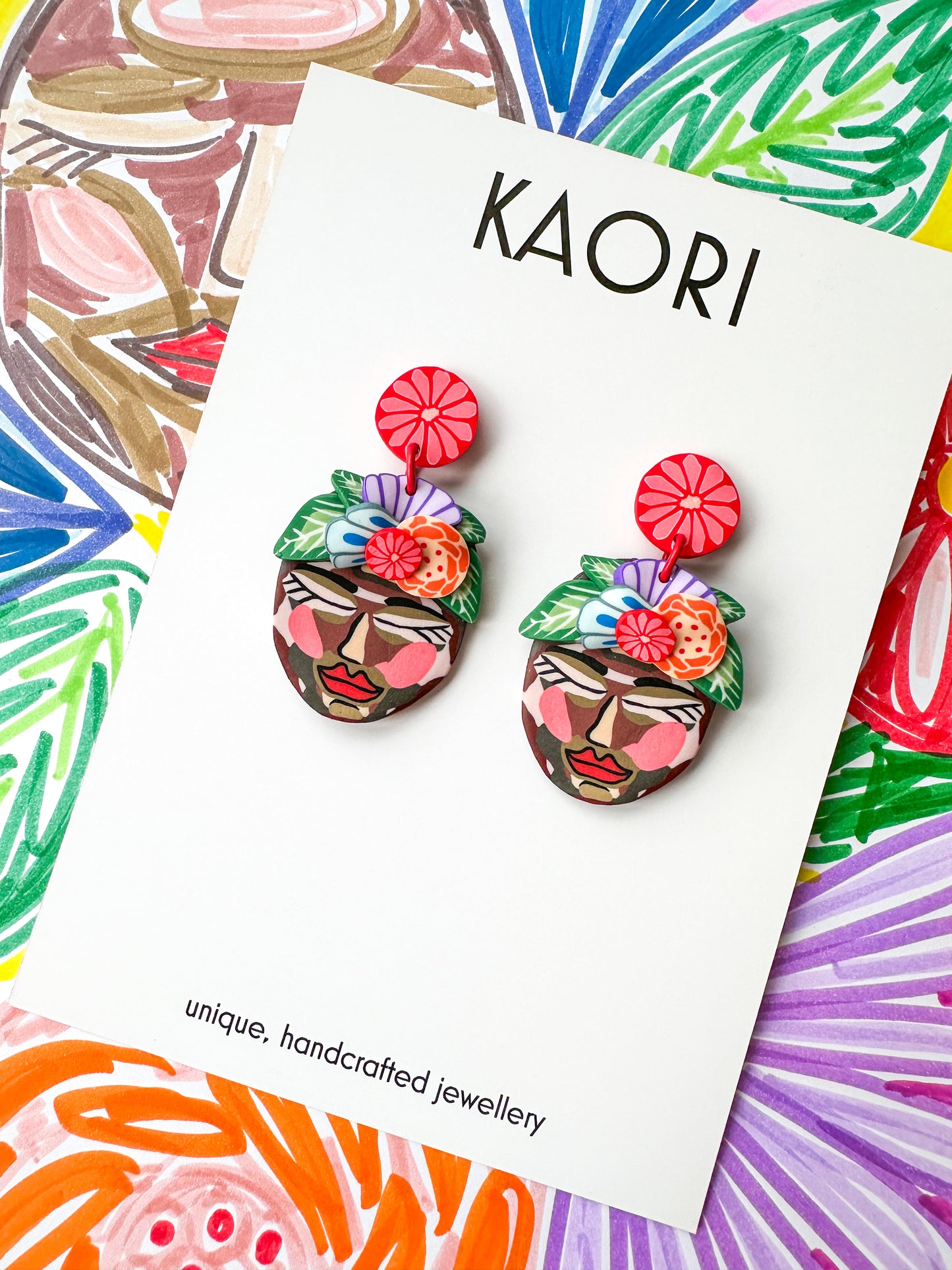 Abstract Face Floral Earrings