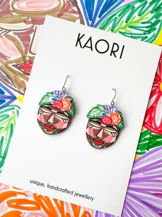 Abstract Face Floral Earrings