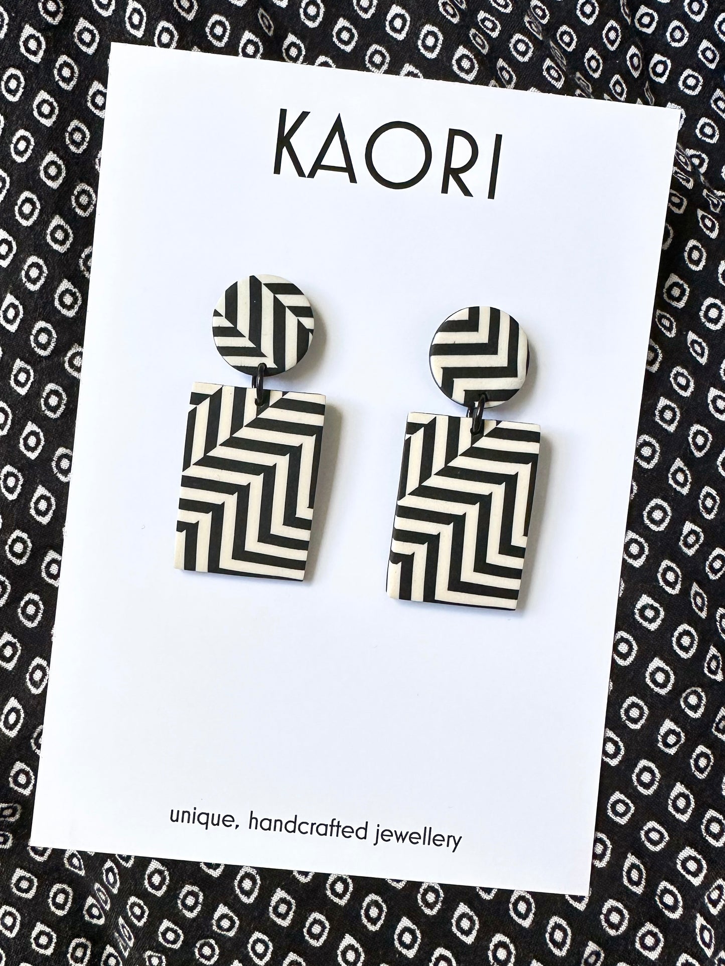 Black and Ivory Stripe Rectangle Earrings