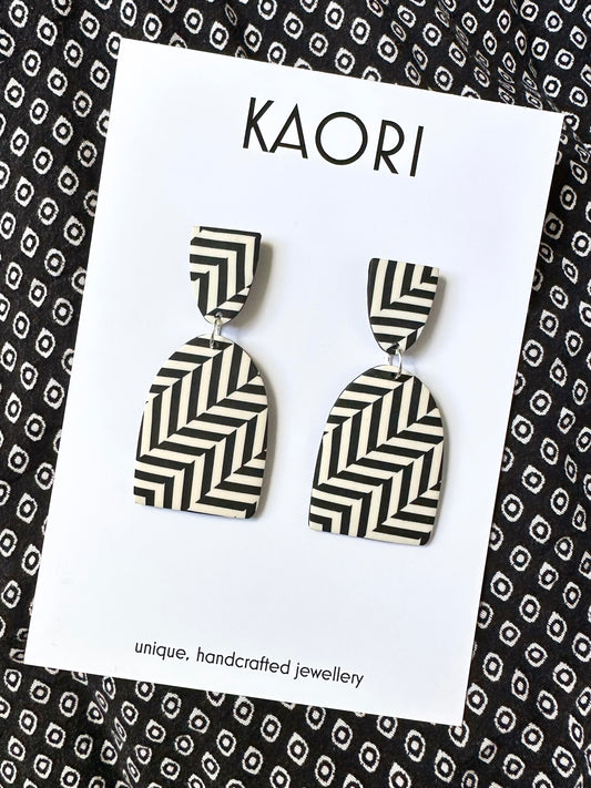 Black and Ivory Stripe Arch Earrings