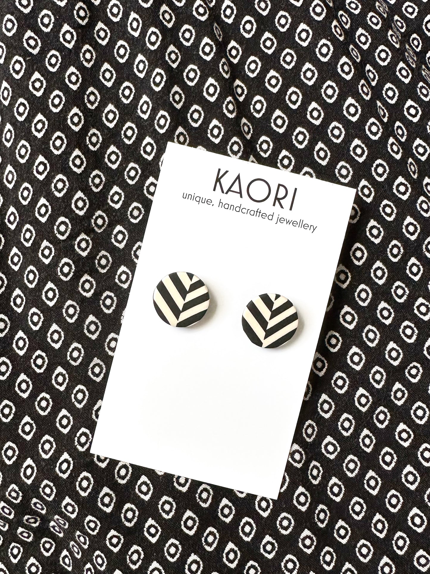 Black and Ivory Stripe Small Stud Earrings