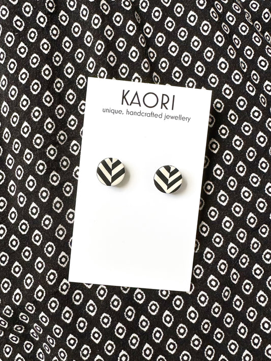 Black and Ivory Stripe Smaller Stud Earrings