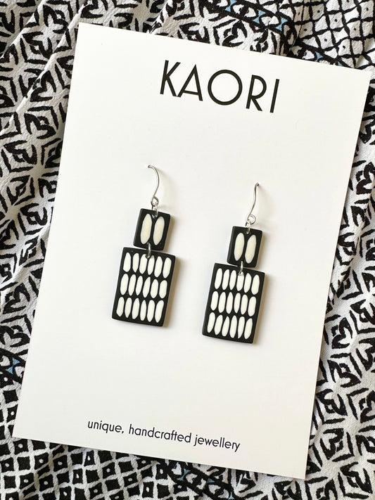 Black and White Rice duo Hook Earrings