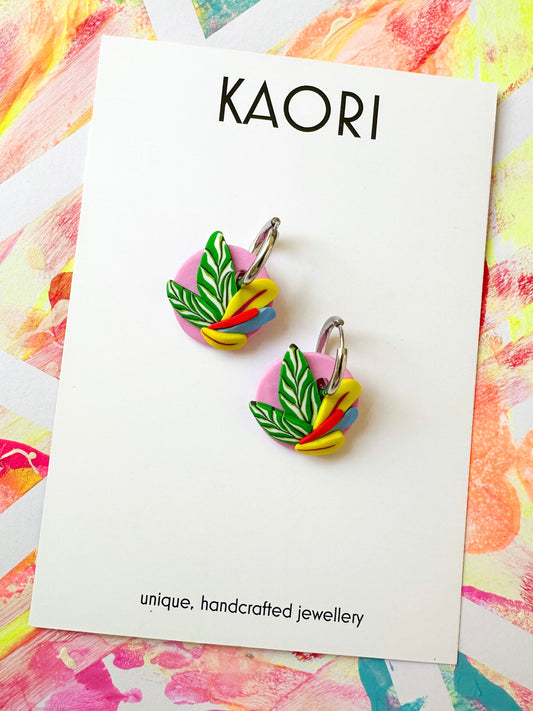 Tropical Floral Huggie Hoop Earrings