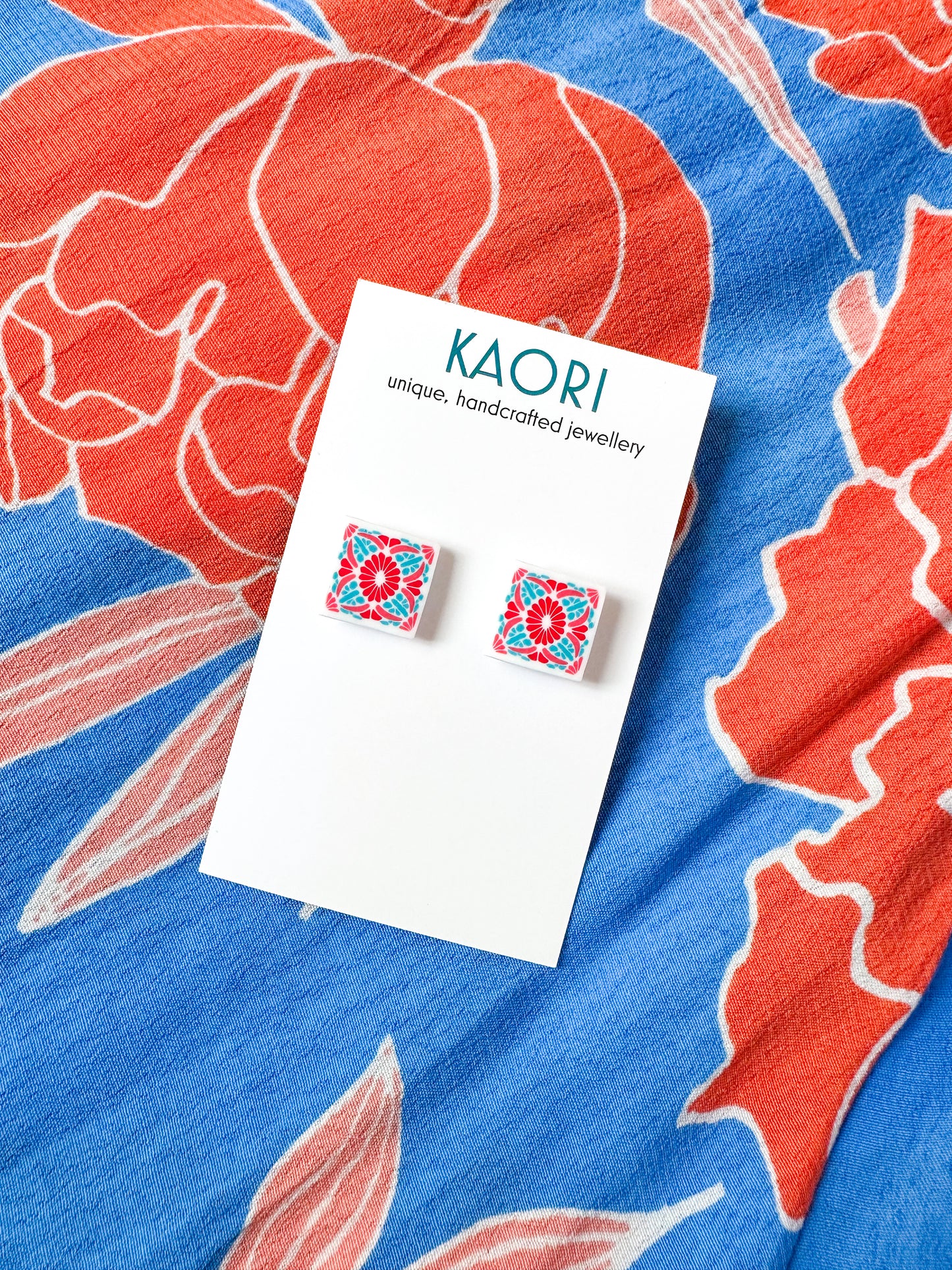 Folk Art Red and Turquoise small stud Earrings