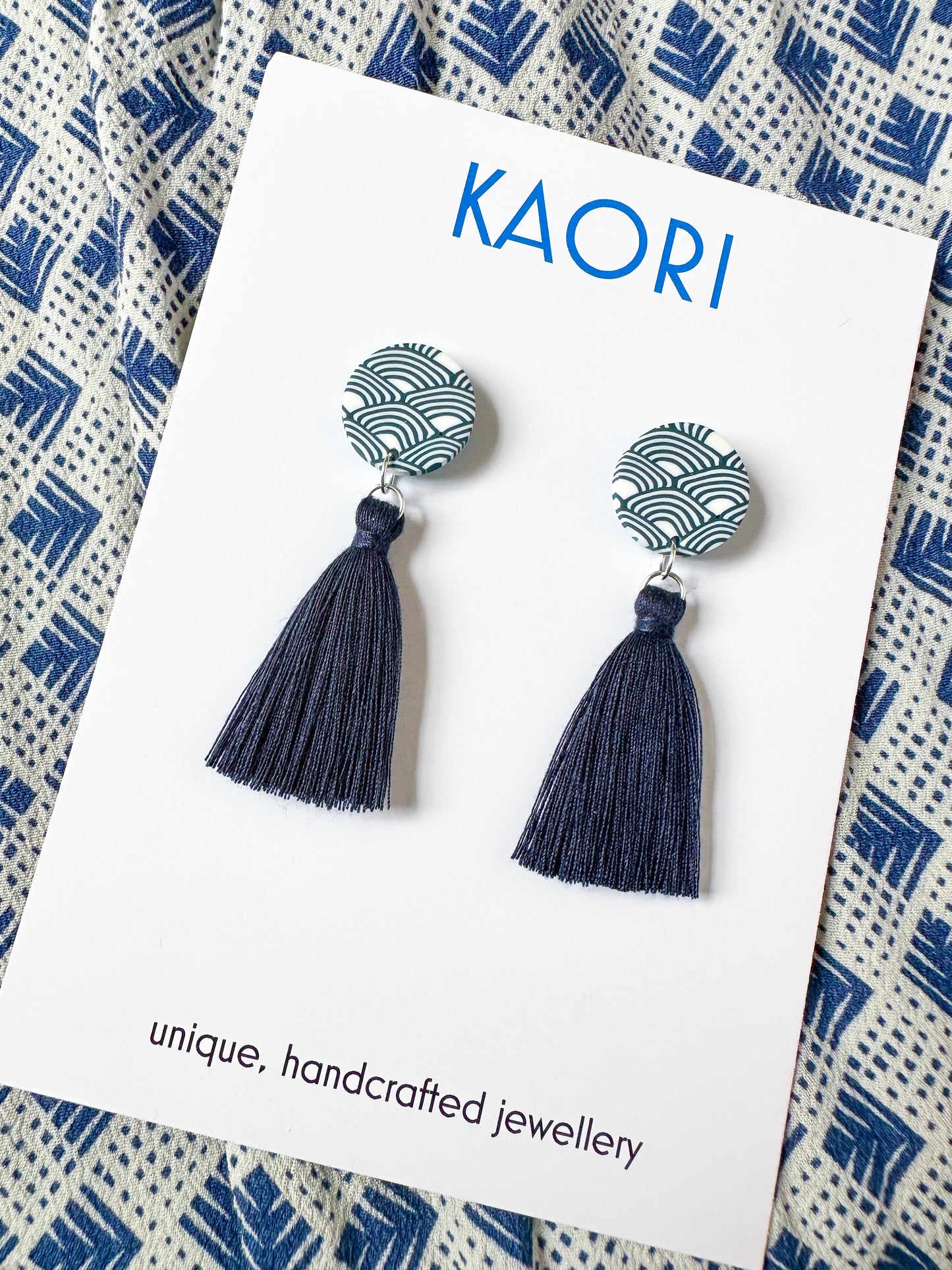 Indigo Waves Tassel Earrings