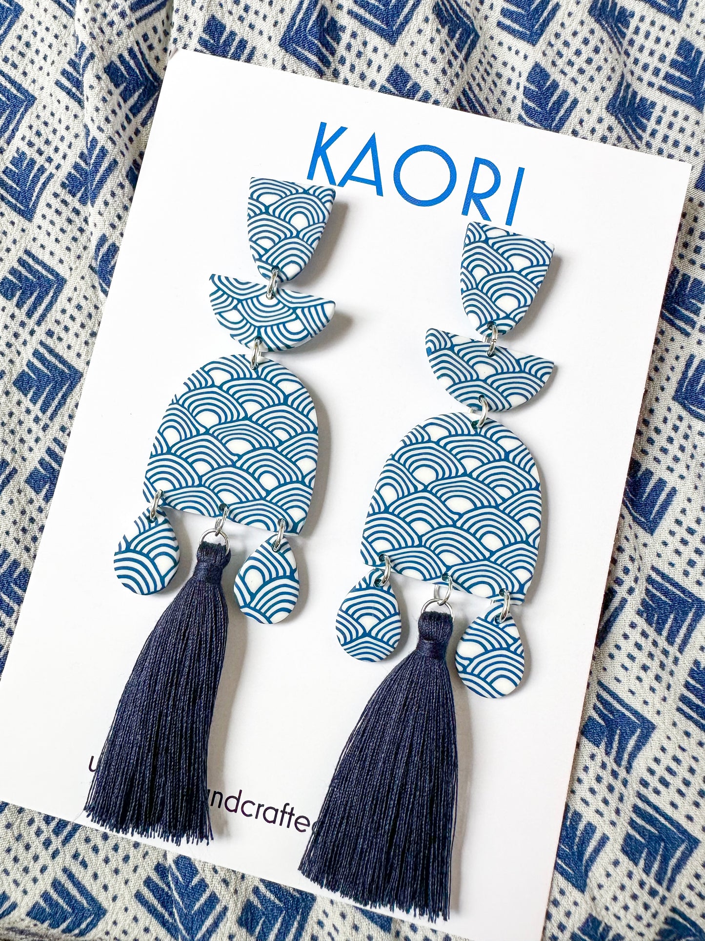 Indigo Waves Statement Tassel Earrings