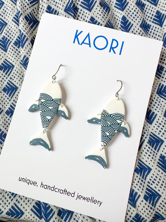 Indigo Waves Koi Fish Earrings