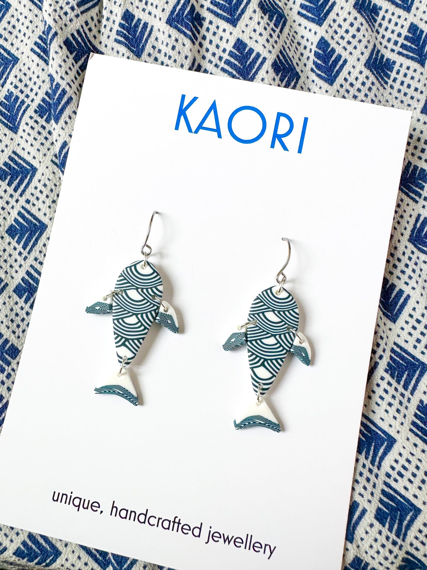 Indigo Waves Small Koi Fish Earrings