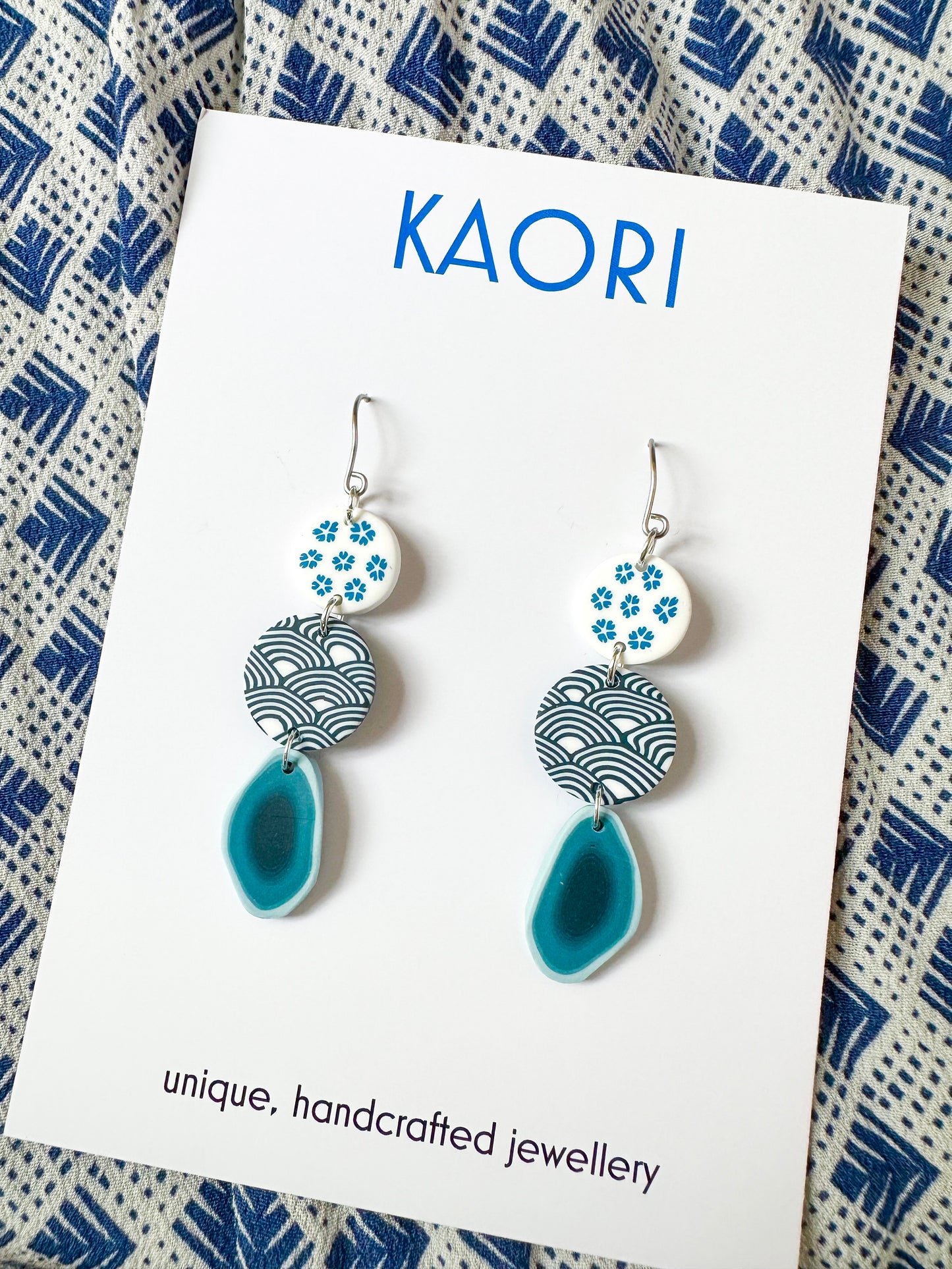 Indigo Waves Floral Trio Earrings