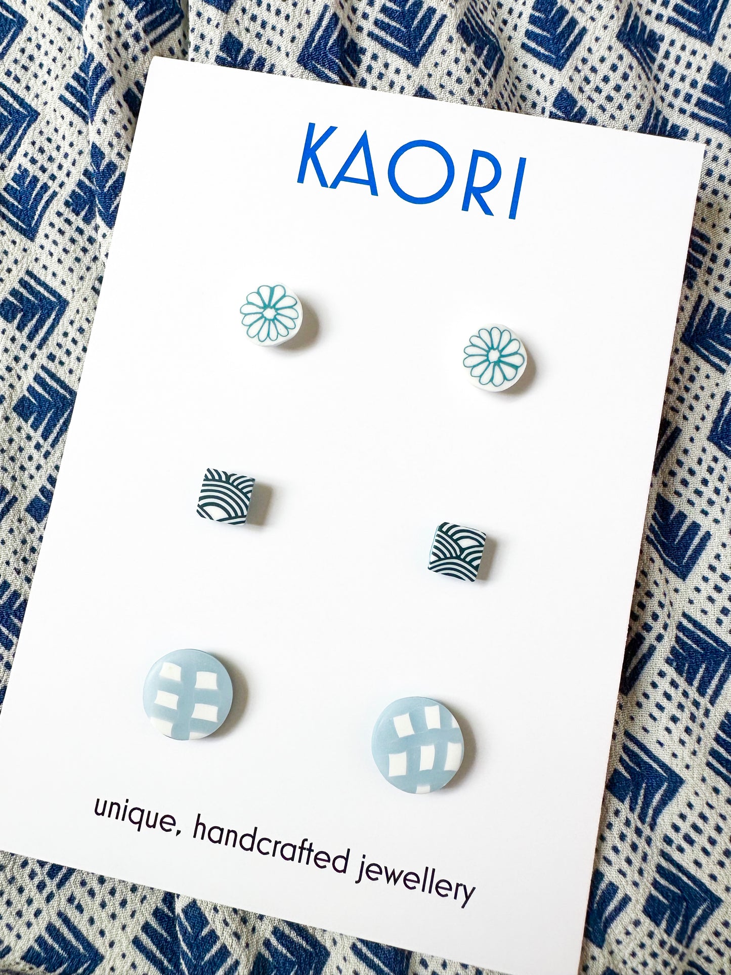 Stud pack - 3 pairs of small studs - Indigo Waves