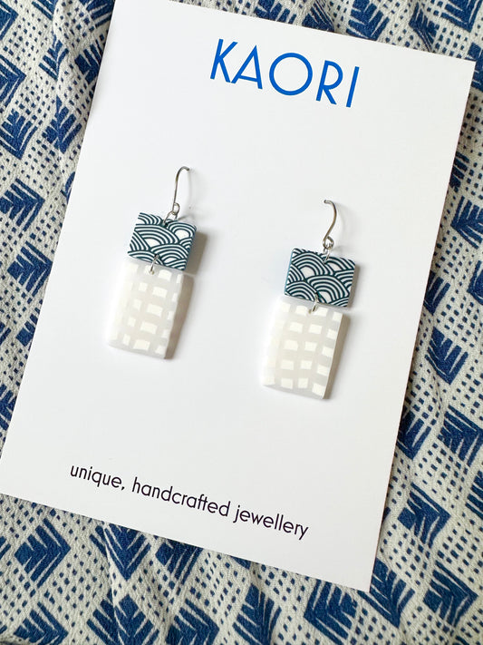 Indigo Waves Translucent Rectangle Duo Earrings