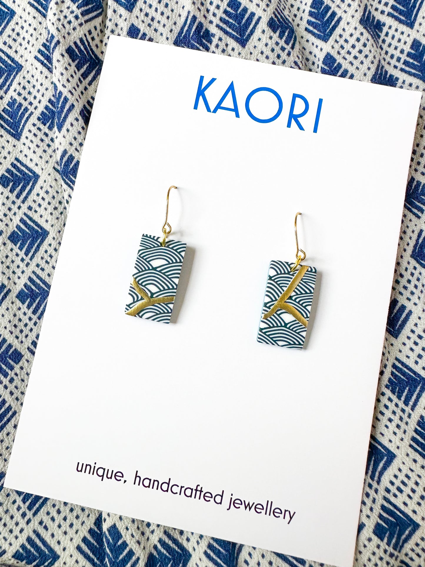 Indigo Kintsugi Waves Small Rectangle Earrings