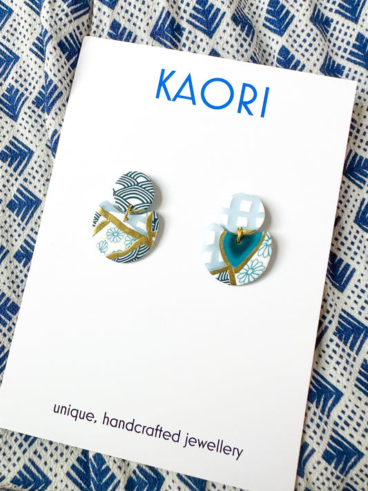 Kintsugi Indigo Waves Small Arch Earrings