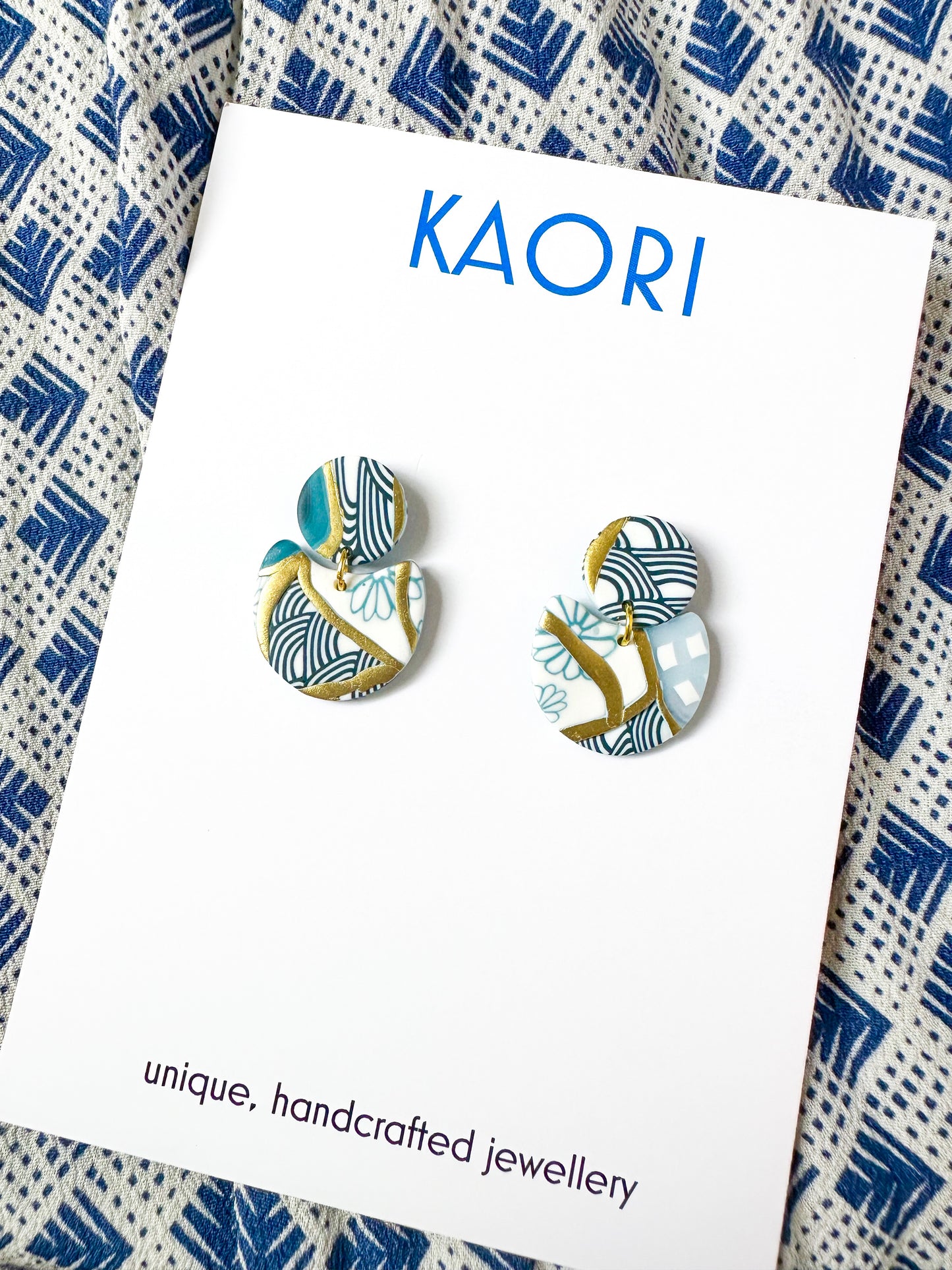 Kintsugi Indigo Waves Small Arch Earrings