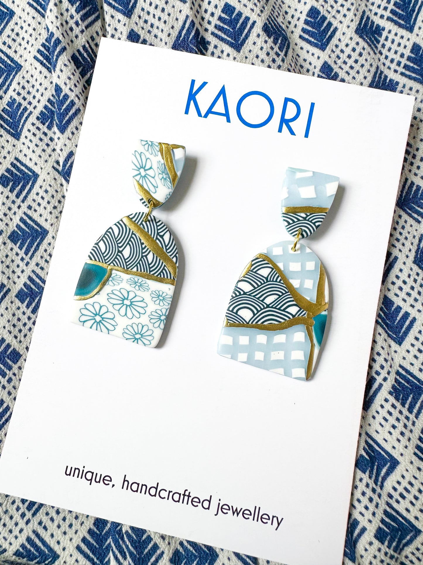 Kintsugi Indigo Waves Arch Earrings