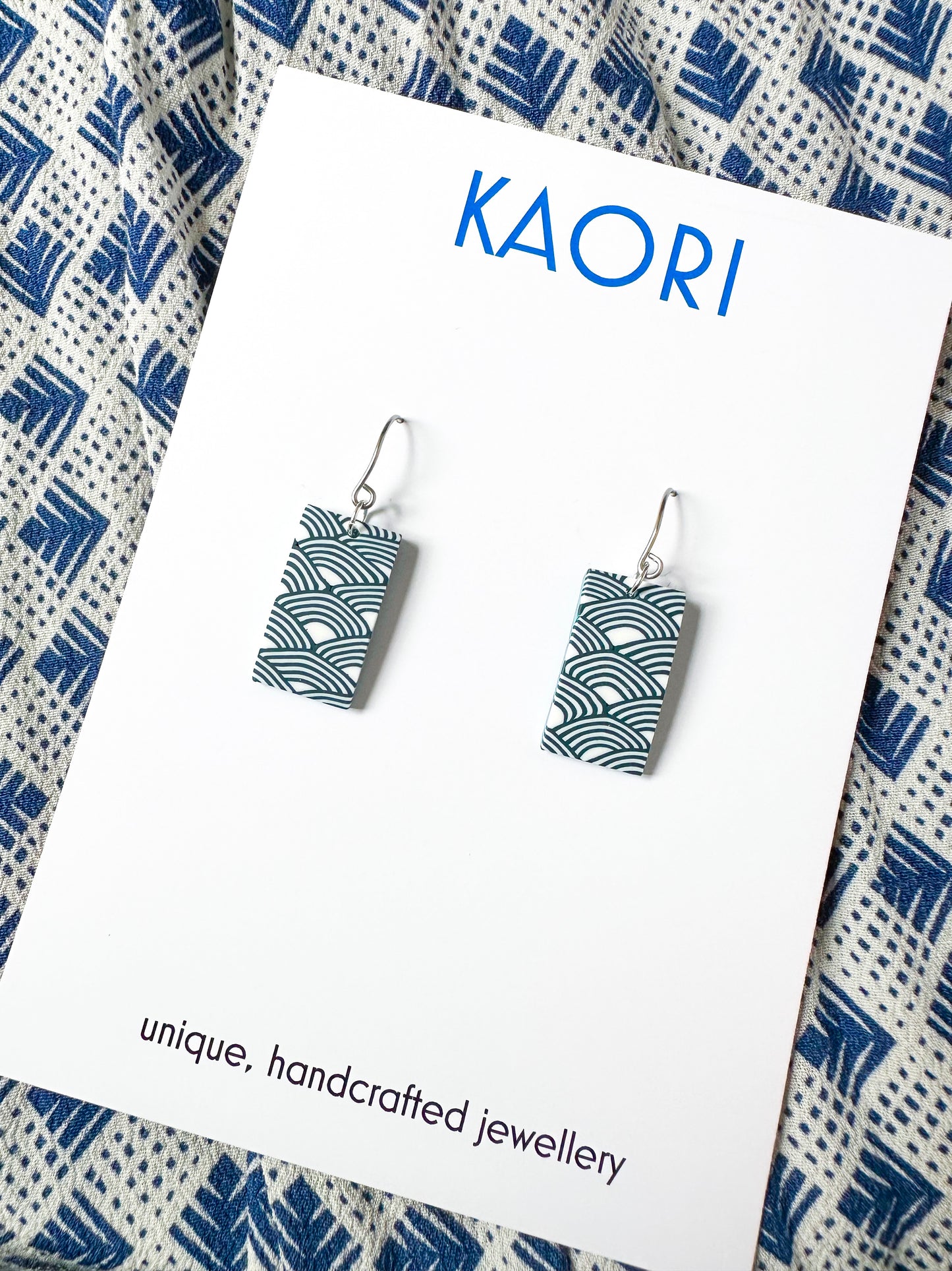 Indigo Waves Small Rectangle Earrings