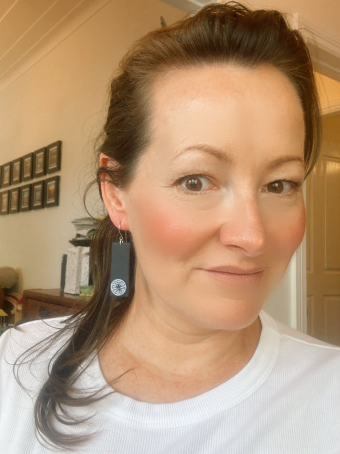 Waves in Oxblood and Rose Rectangle Hook Earrings