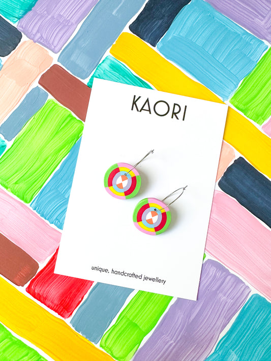 Colour wheel dartboard Hoop Earrings