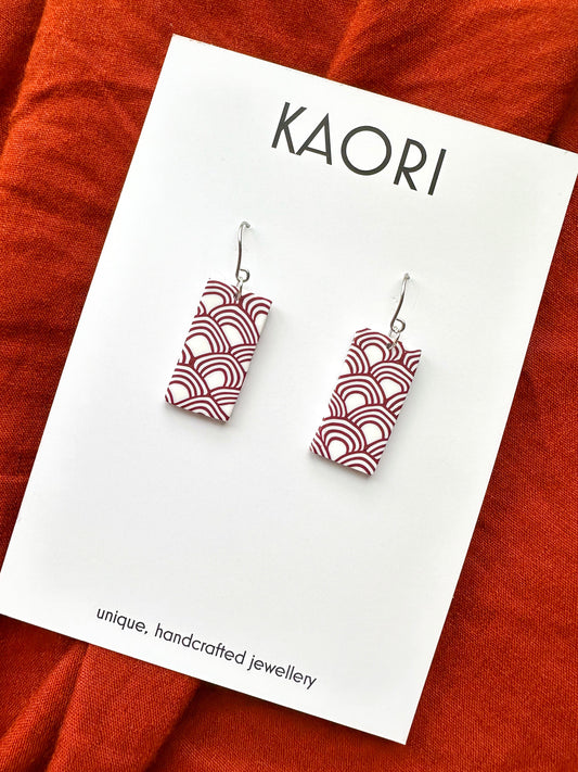 Waves in Oxblood and Rose Rectangle Earrings