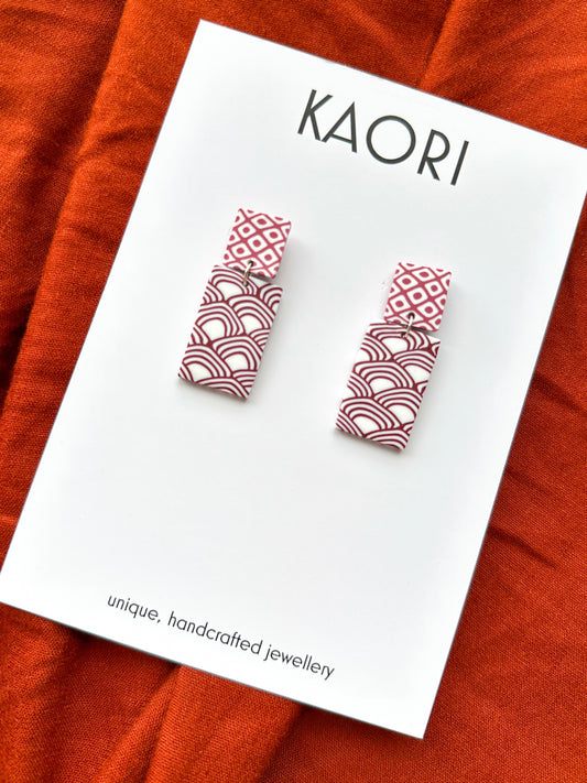 Waves in Oxblood and Rose Rectangle Stud Earrings