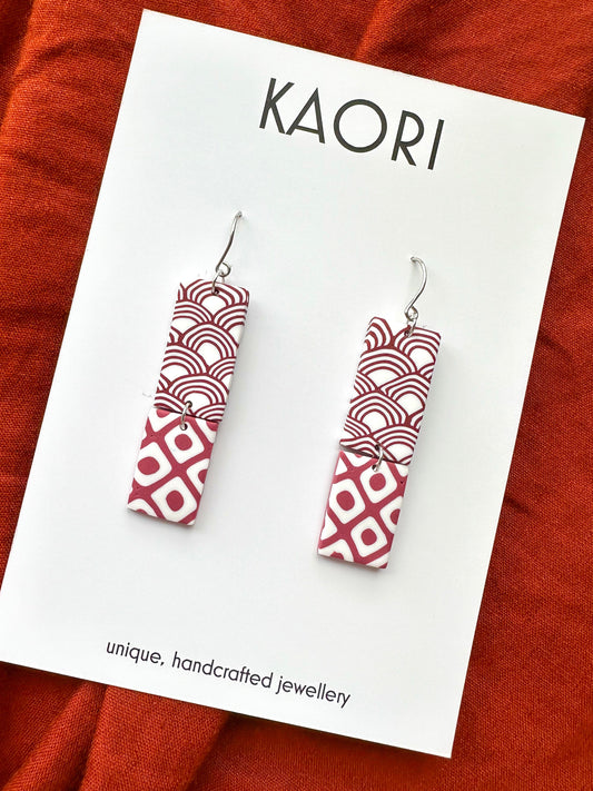 Waves in Oxblood and Rose Rectangle Earrings