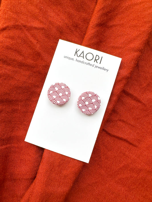 Waves in Oxblood and Rose circle stud Earrings