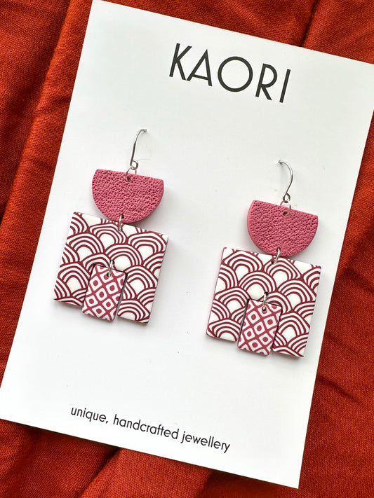 Waves in Oxblood and Rose Statement Earrings