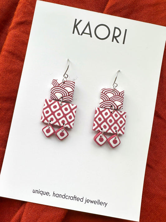 Waves in Oxblood and Rose Dainty Drop Earrings